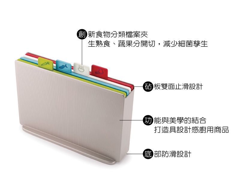 Joseph Joseph 檔案夾止滑砧板組-雙面附凹槽 (小銀)