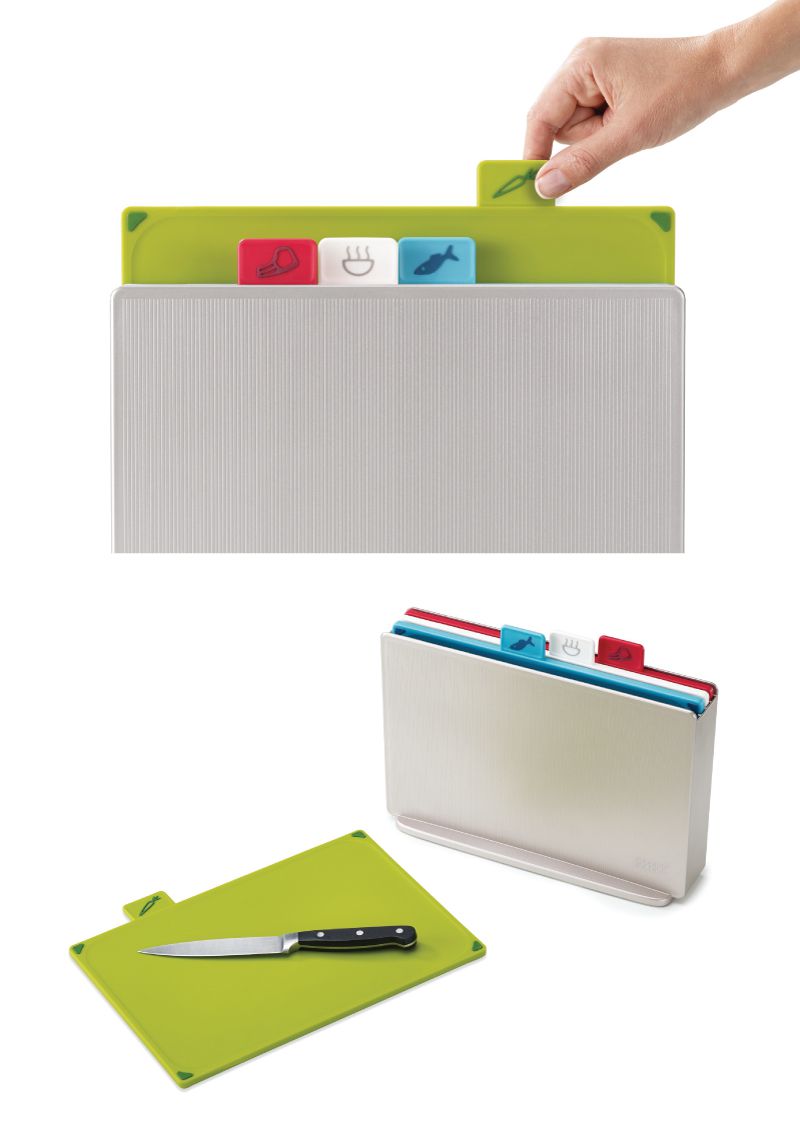 Joseph Joseph 檔案夾止滑砧板組-雙面附凹槽 (小銀)2