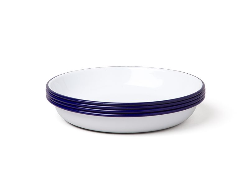 英國 Falcon 獵鷹琺瑯 圓形深餐盤4入組 22cm (藍白)