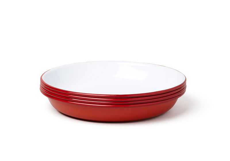 英國 Falcon 獵鷹琺瑯 圓形深餐盤4入組 22cm (紅白)