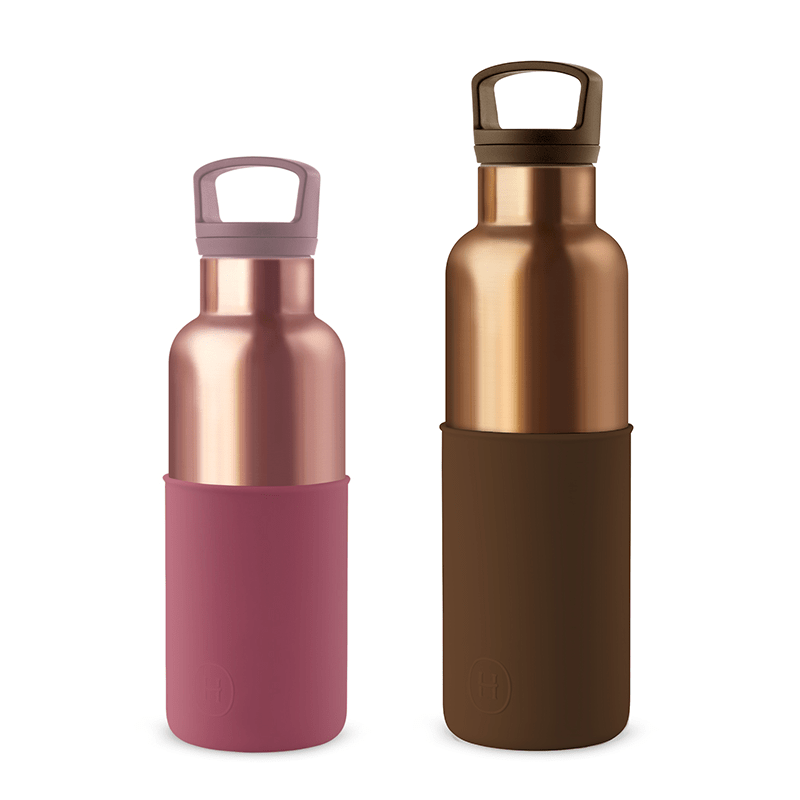 美國 HYDY 時尚不銹鋼保溫水瓶雙瓶組 古銅金瓶摩卡+蜜粉金瓶酒紅