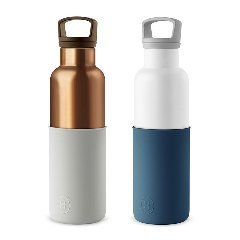 美國 HYDY 時尚不銹鋼保溫水瓶雙瓶組 金瓶雲灰+白瓶海軍藍