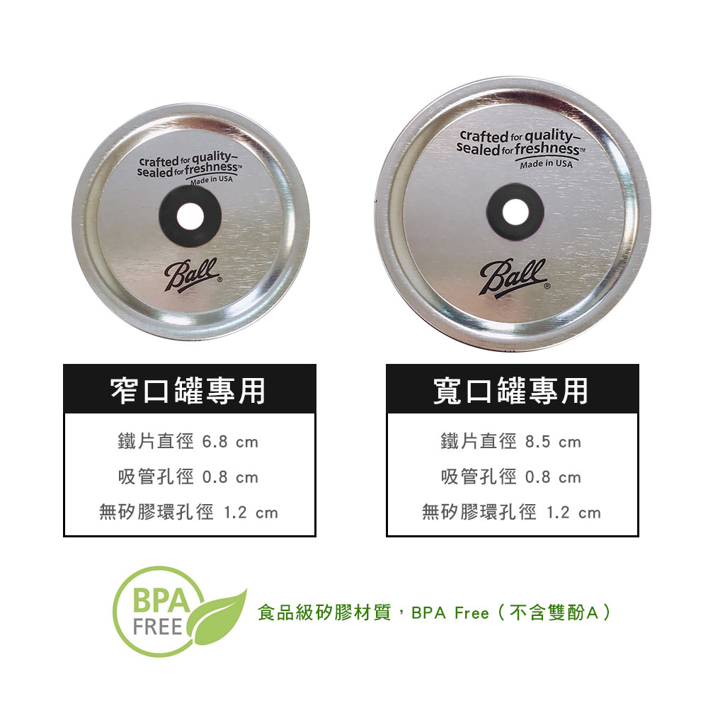 Ball 梅森罐 BPA-Free 彩色吸管鐵片(寬口)