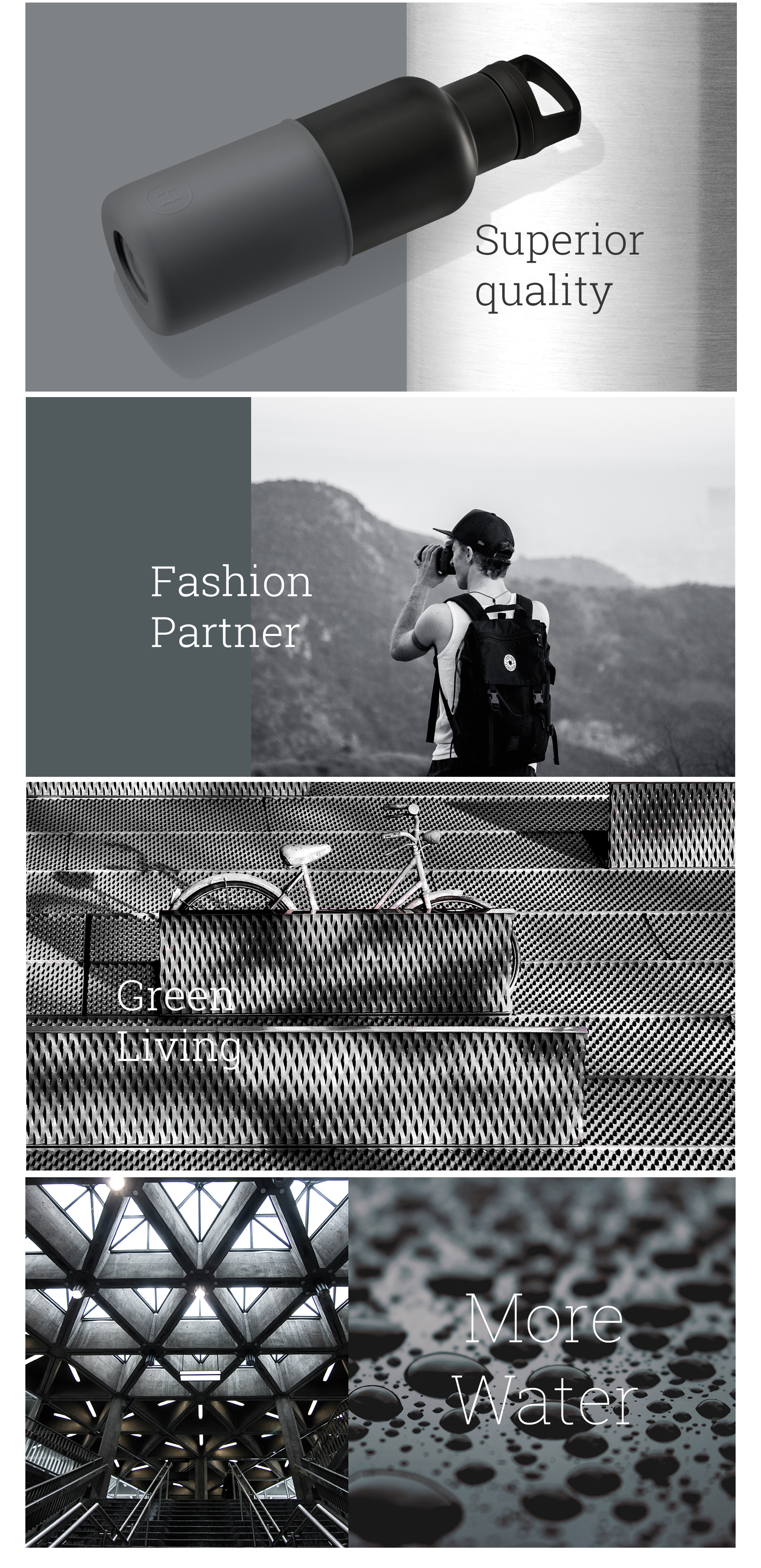 美國 HYDY 時尚不銹鋼保溫水瓶 480ml 黑瓶 (鐵灰)