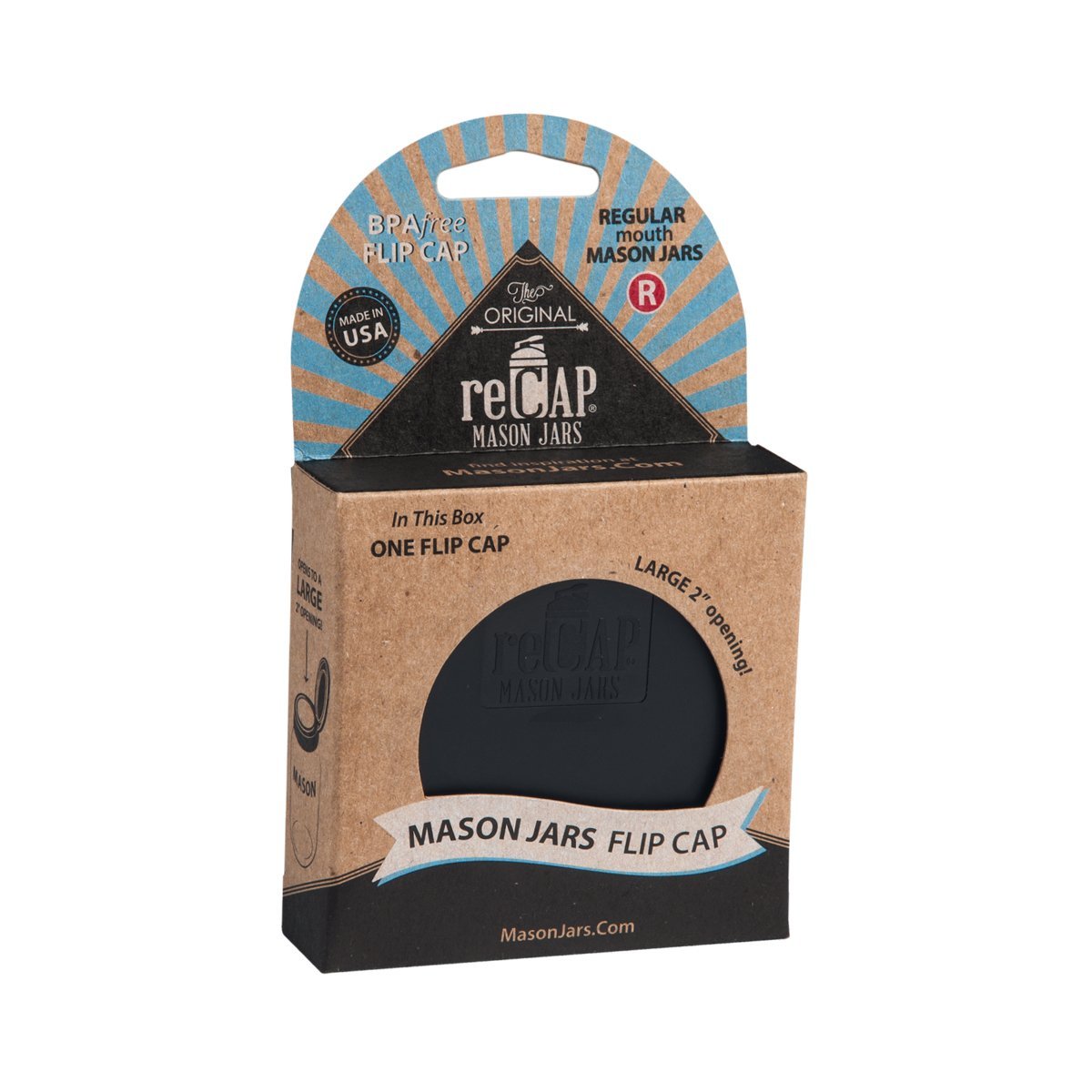 美國 reCAP Flip 梅森罐專用 窄口多功能杯蓋 黑色