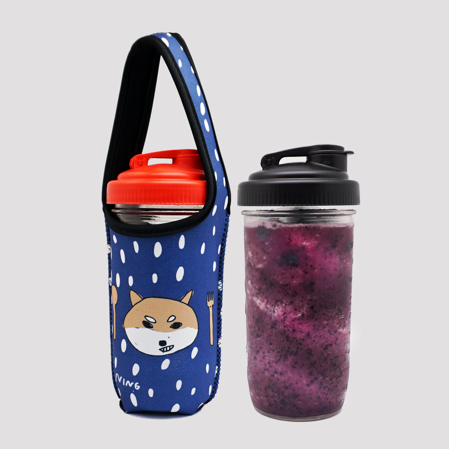 BLR 24oz梅森罐 reCAP 飲料杯袋組合 藍底柴犬