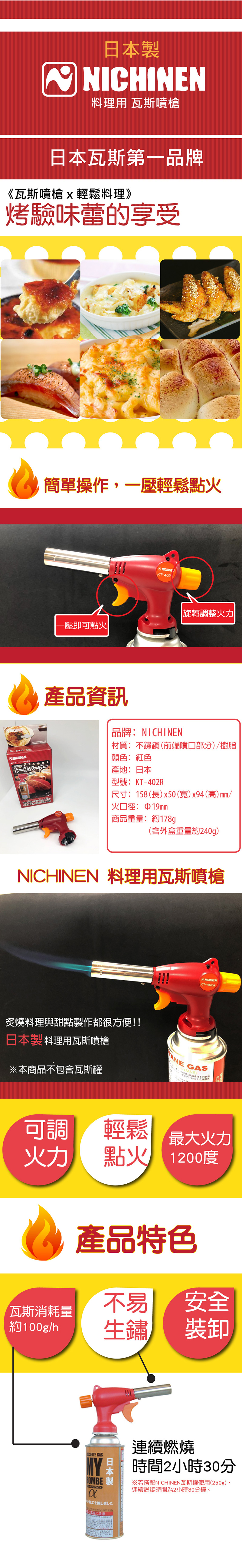 日本製 NICHINEN 料理用 野營用 瓦斯噴槍
