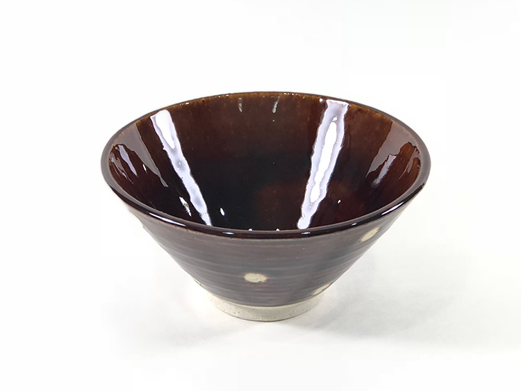 日本 美濃燒 水玉 瓷碗 -咖啡色
