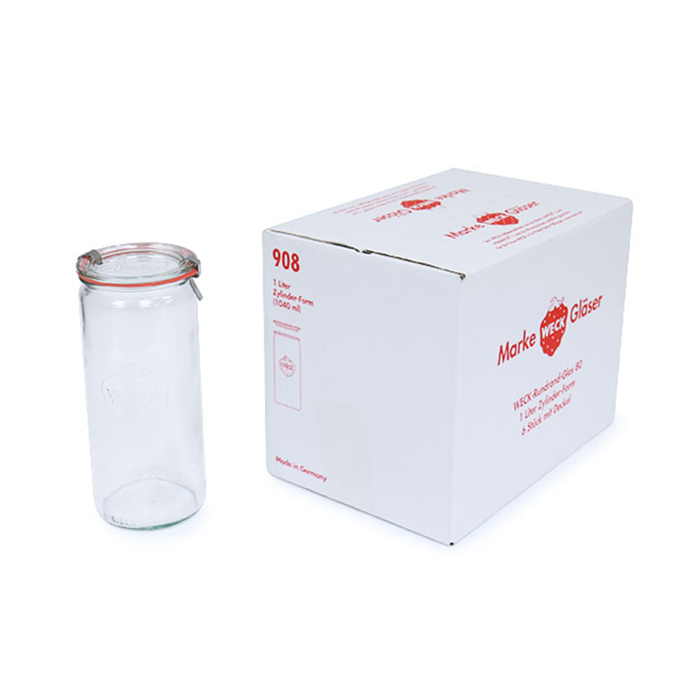 WECK_908x6_AD 德國 WECK 908 玻璃密封罐 Straight Jar 1040ml 單箱6入