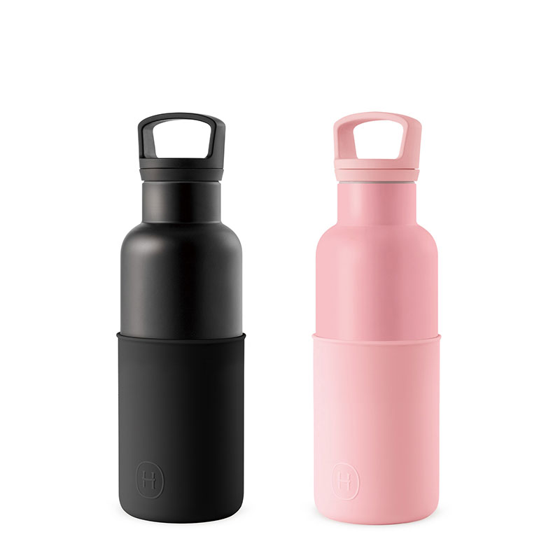 美國 HYDY 時尚不銹鋼保溫水瓶輕巧雙瓶組 玫瑰粉瓶+輕巧黑瓶 (可換色)