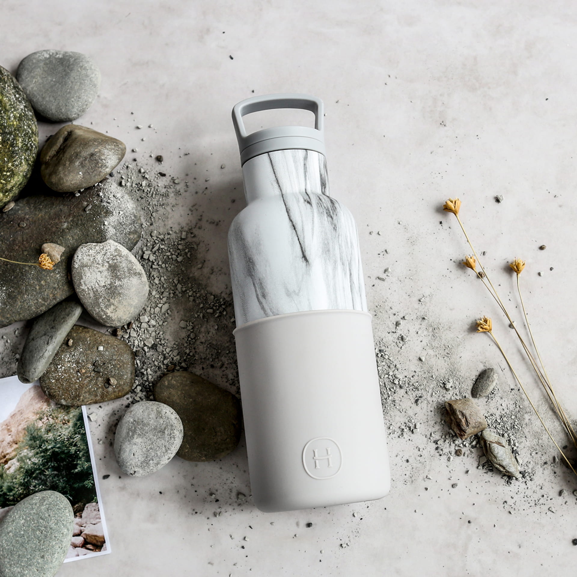 BWMS_GREY_productimage_002 美國 HYDY 時尚不銹鋼保溫水瓶 480ml 大理石紋瓶 (雲灰)