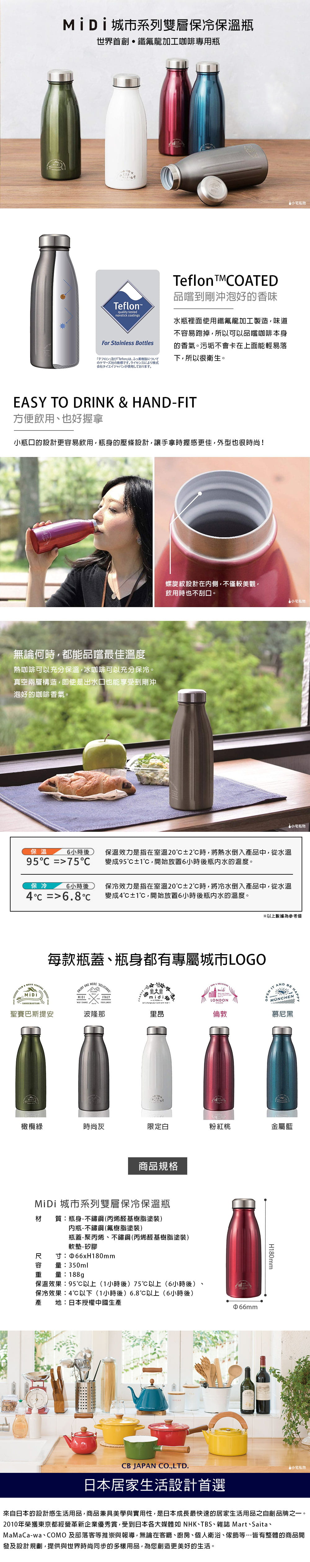 CB Japan MiDi 城市系列雙層保冷保溫瓶350ml - 粉桃紅