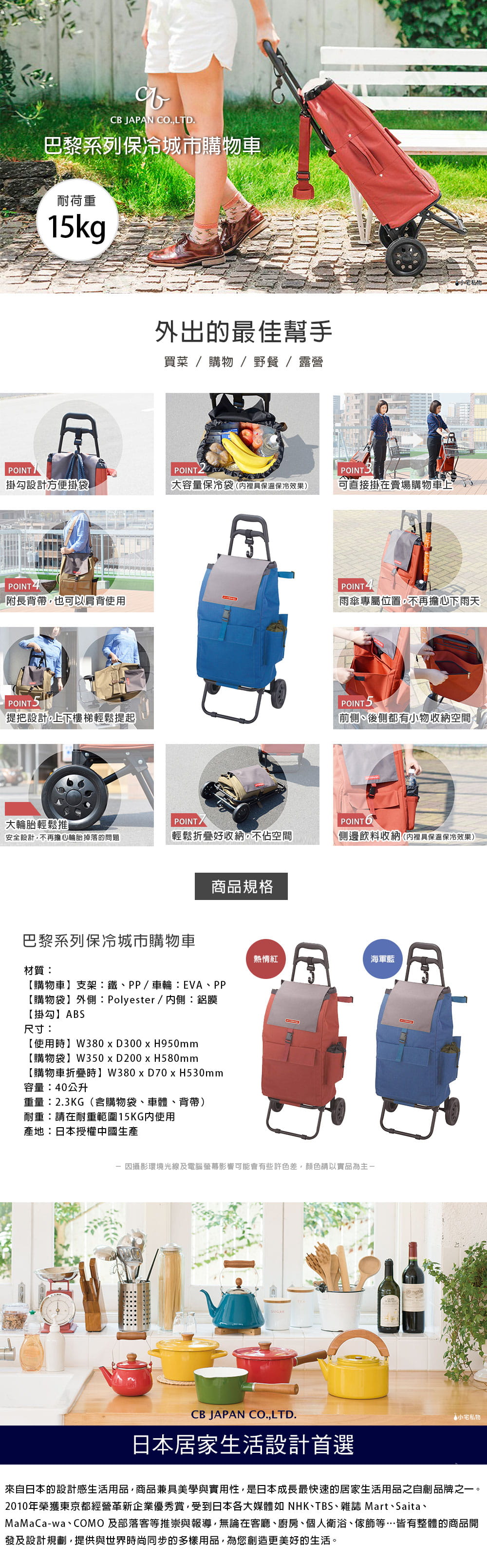 CB Japan 巴黎系列 保冷城市購物車 - 海軍藍