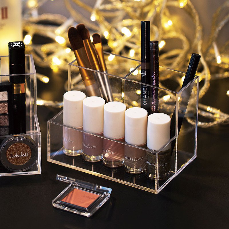 SHIMOYAMA_三格分隔式透明壓克力:化妝品:小物收納盒-1入