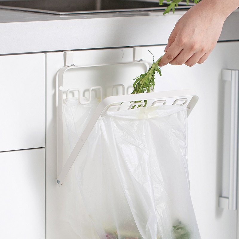 SHIMOYAMA_廚櫃門後可折疊多分類垃圾袋金屬掛架-白