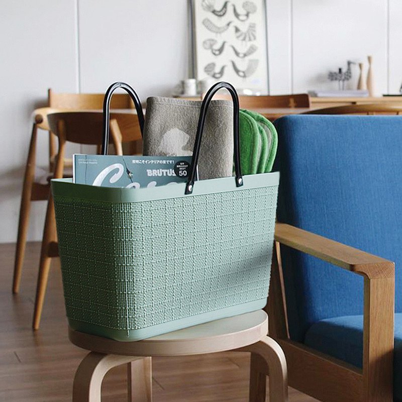 SHIMOYAMA_復古仿亞麻布格紋萬用防水便攜手提籃-加大款 (菜籃:購物籃)