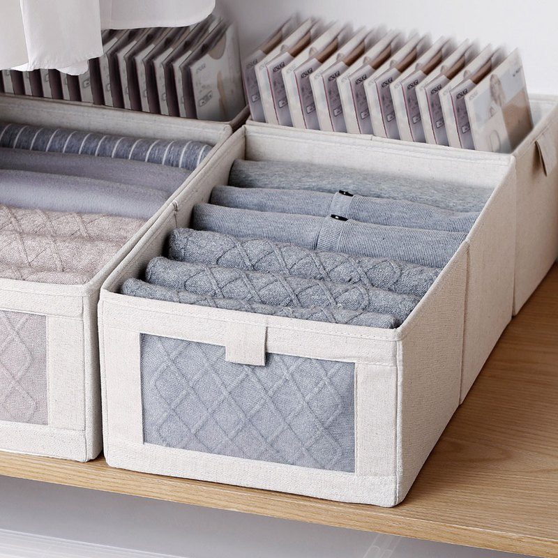 日本霜山 棉麻布摺疊式分類收納盒L (附透窗)