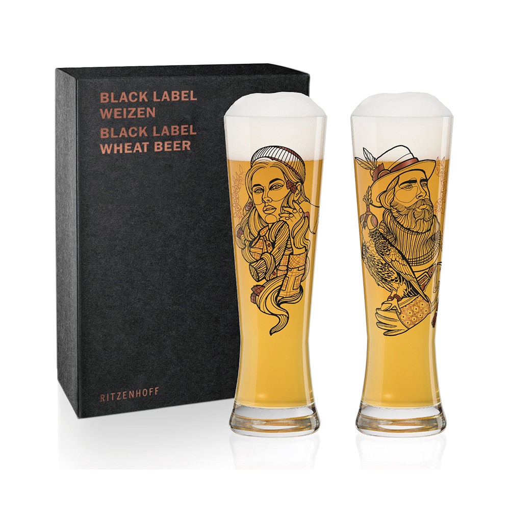 德國 RITZENHOFF 黑標小麥啤酒對杯-划木工與馴鷹者