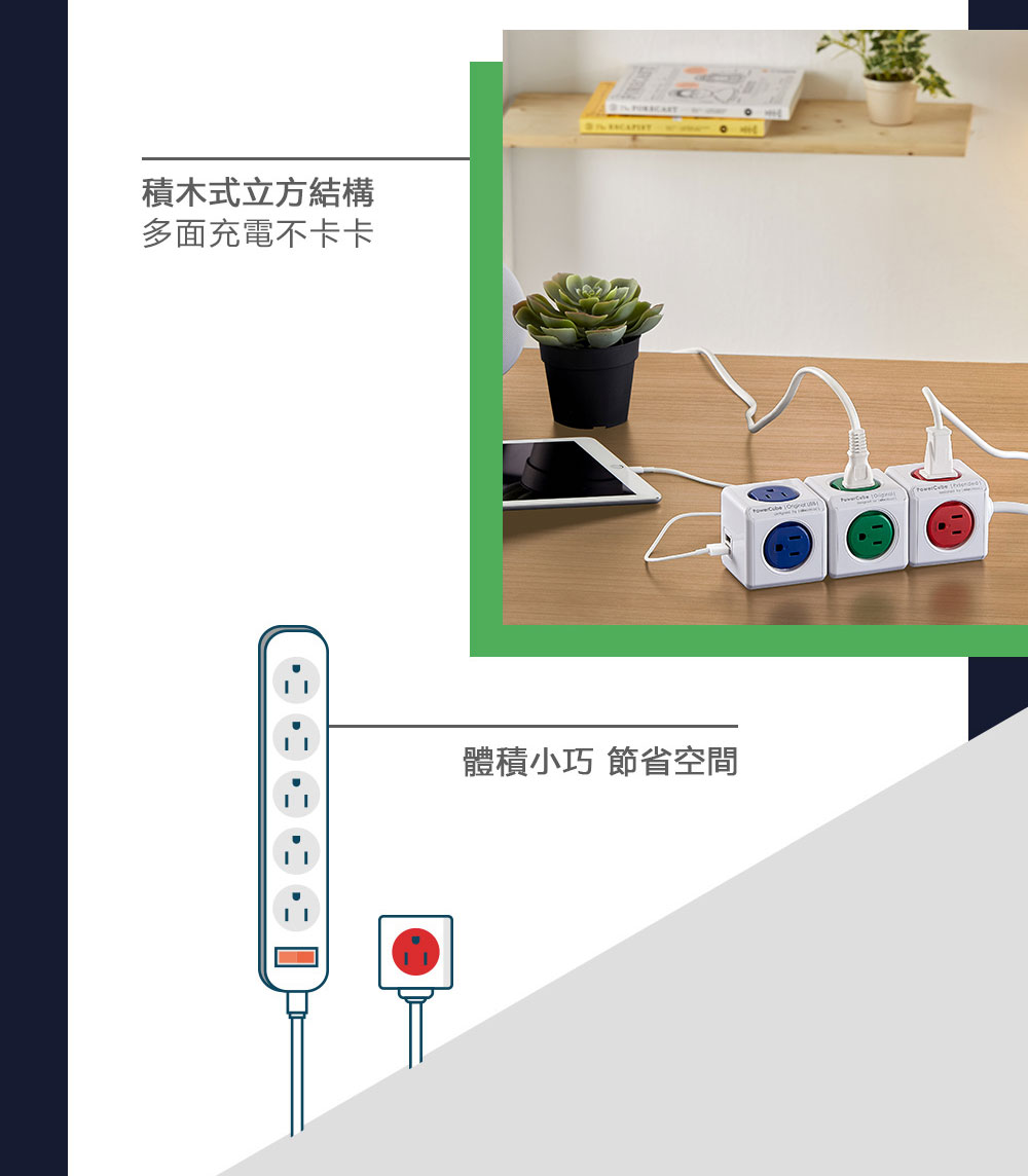 PowerCube【最新安規升級版】防雷抗突波款 擴充插座 (綠色)