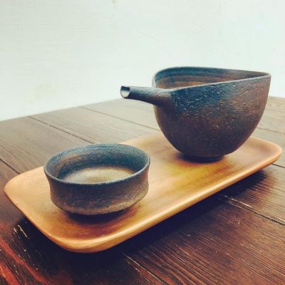 日本 美濃燒 水野窯 銅彩酒器組(一壺一杯)