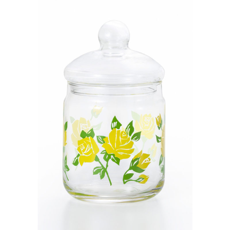 日本 ADERIA 昭和復古花朵 玻璃罐 680ml (黃玫瑰)