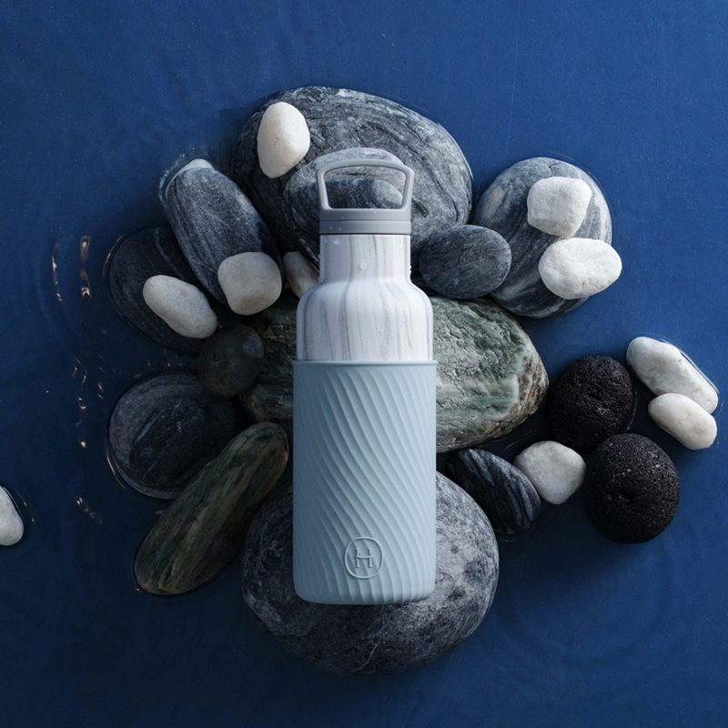 美國 HYDY 時尚不銹鋼保溫水瓶 480ml 水波紋矽膠套 大理石紋瓶 (積雲)