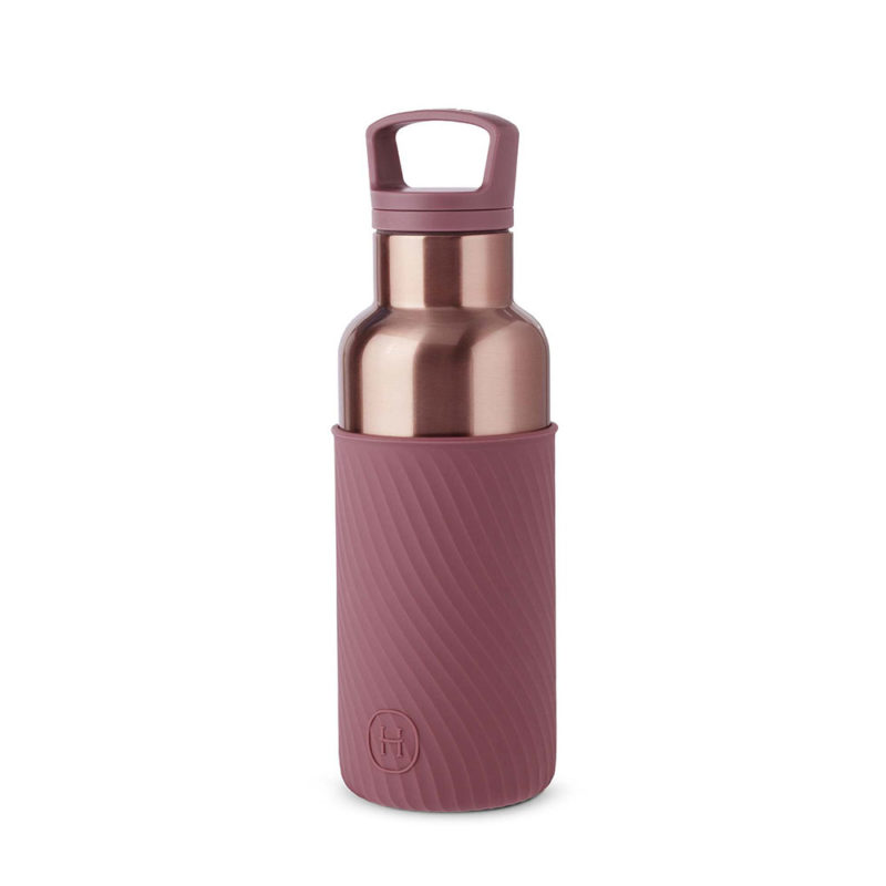 美國 HYDY 時尚保溫水瓶 480ml 水波紋矽膠套 蜜粉金瓶 (乾燥玫瑰)
