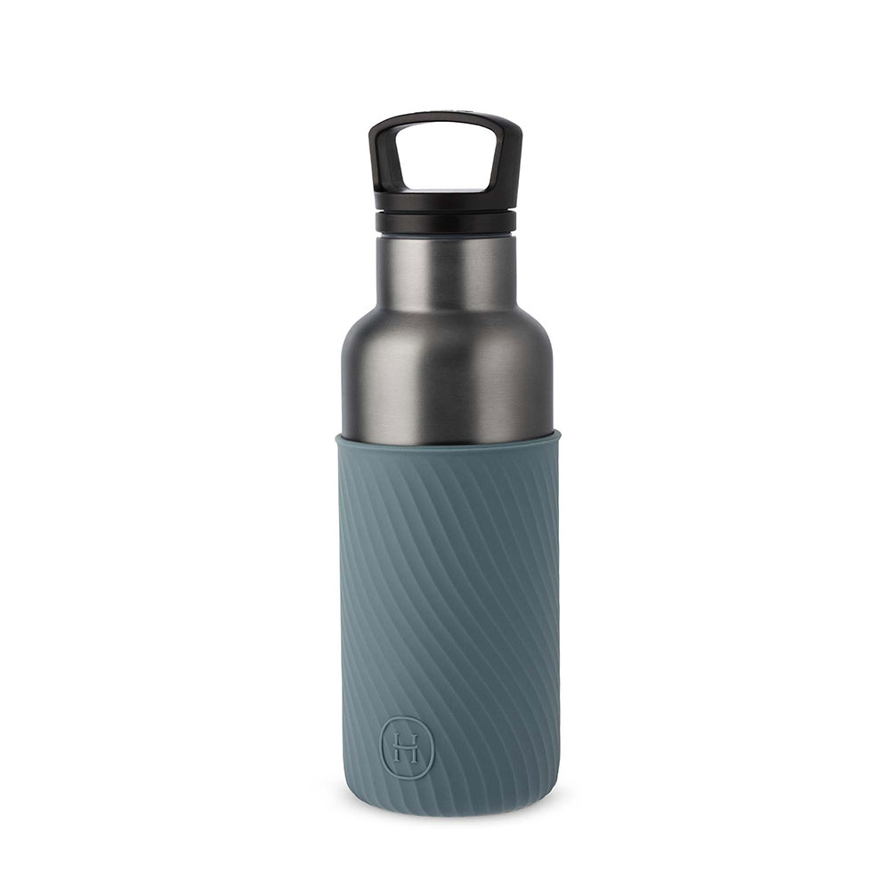 美國 HYDY 時尚保溫水瓶 480ml 水波紋矽膠套 鈦灰瓶 (亞得里亞海)