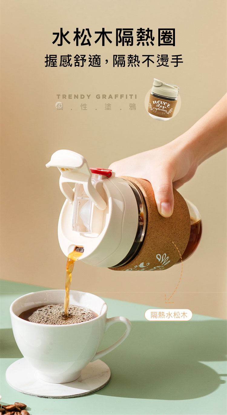 丹麥設計【PO:Selected】雙飲便攜玻璃咖啡杯 540ml (象牙白)