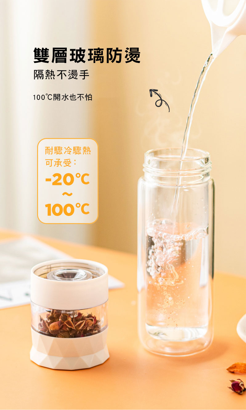 丹麥設計 PO:Selected 易泡雙層玻璃杯 泡茶杯 280ml (粉紅) 