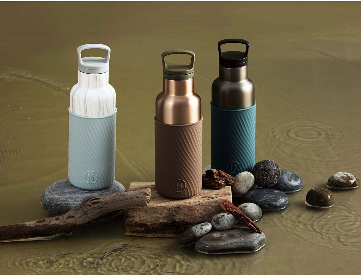 美國 HYDY 時尚保溫水瓶 480ml 水波紋矽膠套 冷杉瓶 (荒野)