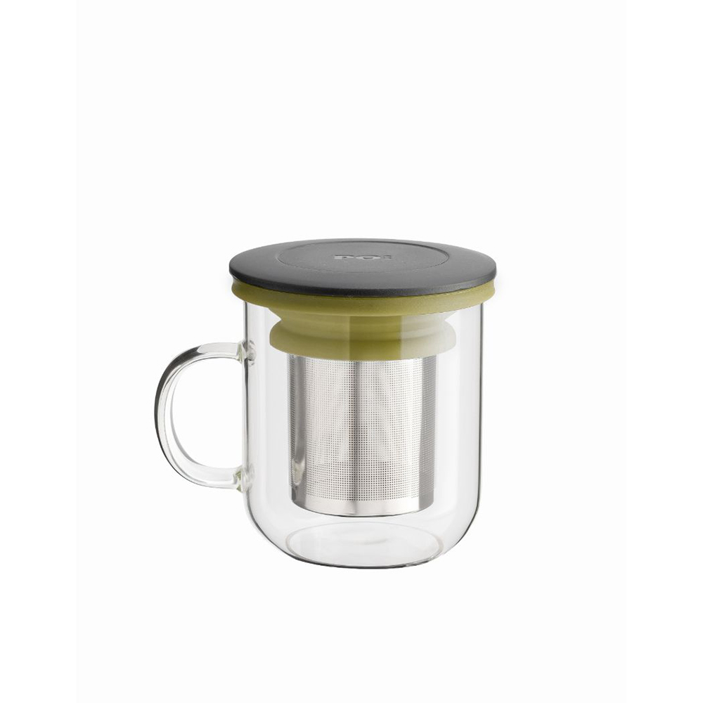 14923-Olive Green 丹麥設計 PO:Selected 玻璃泡茶杯 350ml (綠+黑)