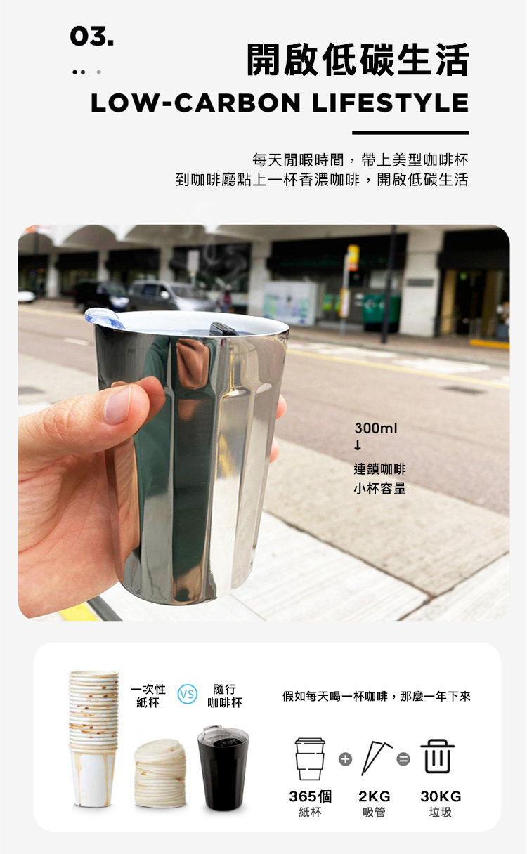 丹麥設計 PO:Selected 陶瓷內膽 不鏽鋼棱角保溫杯 300ml (黑色)