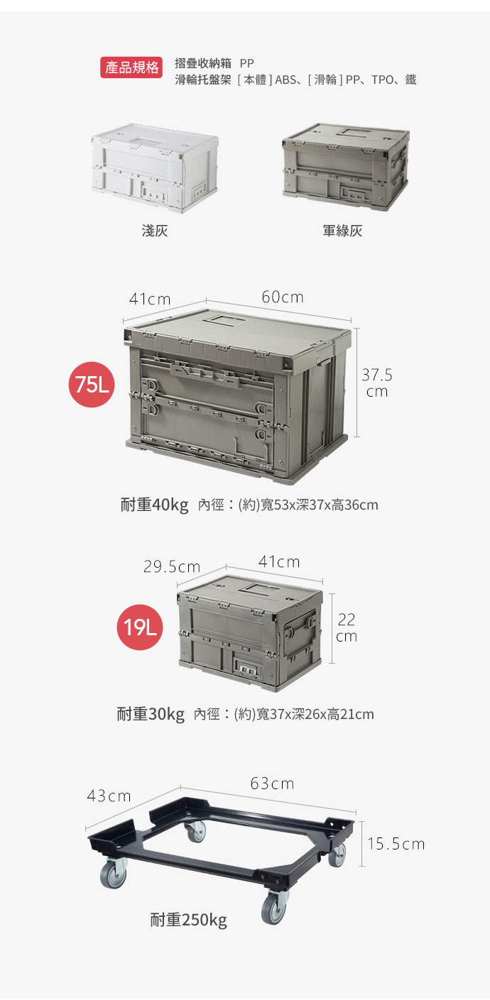 日本霜山 工業風耐重摺疊收納箱三件套組 (1大箱+2小箱) 附滑輪托盤架