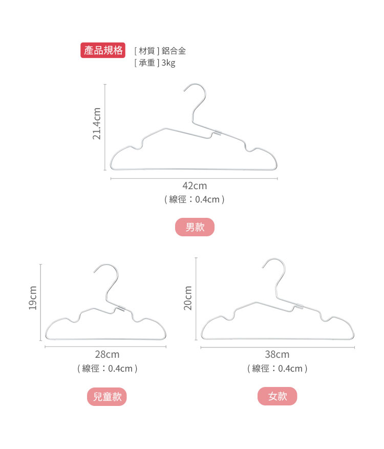 日本霜山 防領口變形 鋁合金衣架 規格