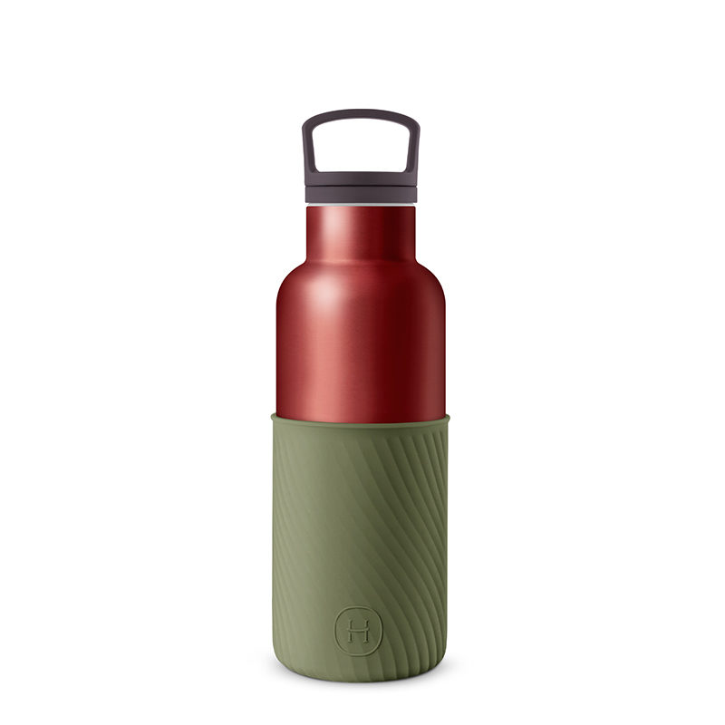 【年度新品】美國 HYDY 時尚保溫水瓶 峽谷銅瓶 (水波紋-軍綠) 480ml