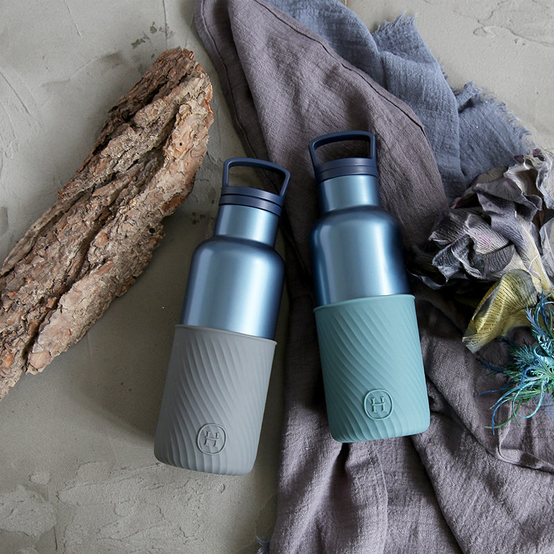 【年度新品】美國 HYDY 時尚保溫水瓶 寶石藍瓶 (水波紋-鐵灰) 480ml