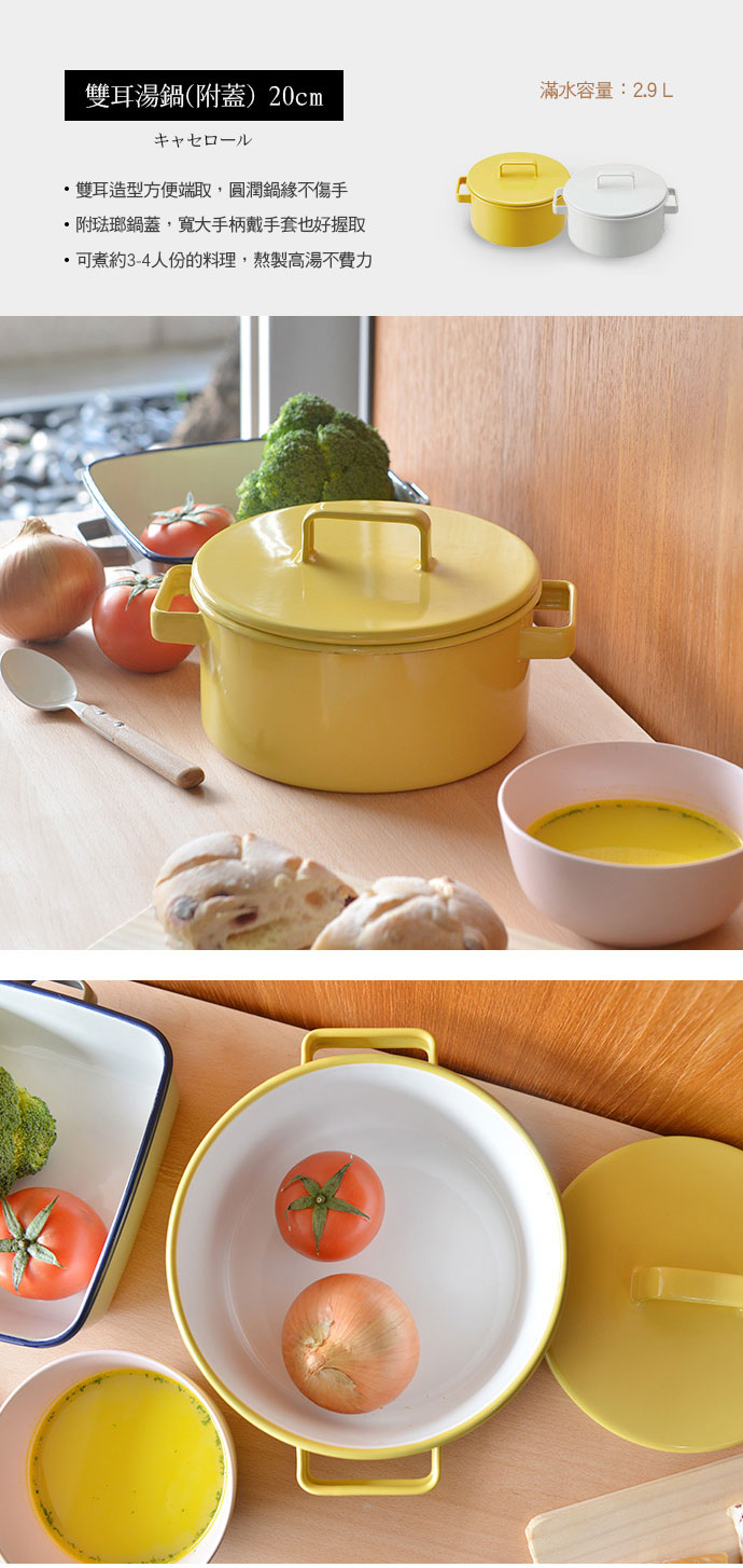 日本 365methods 琺瑯鍋 20cm雙耳湯鍋(附蓋)