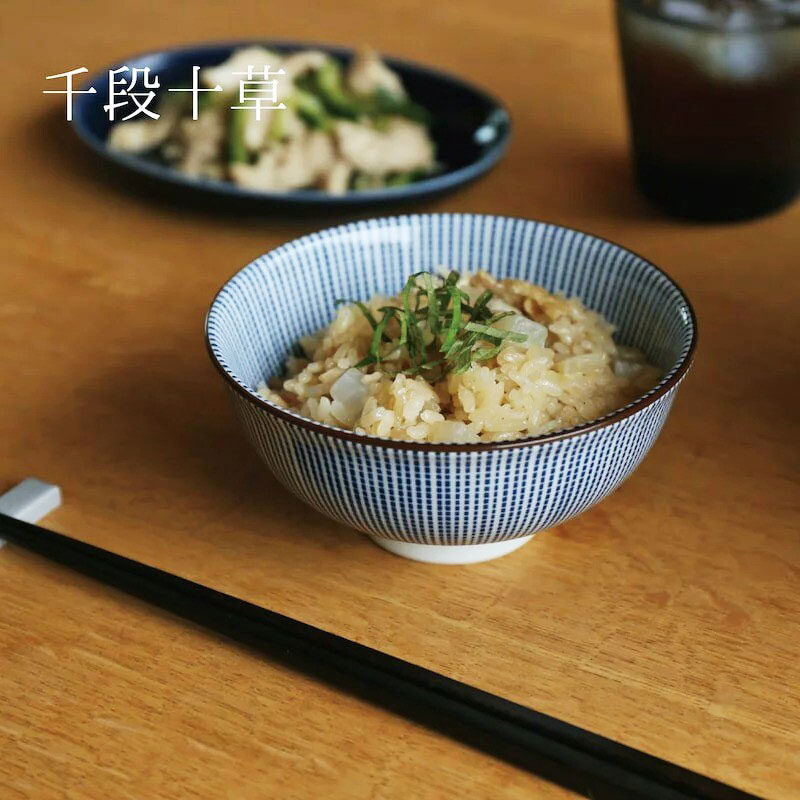 日本 昭和製陶 藍染千段十草 飯碗 12cm