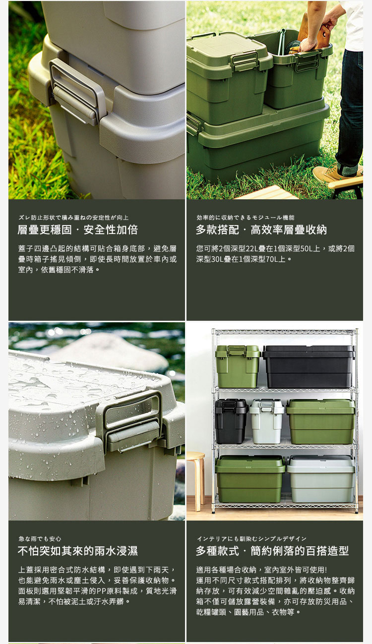 日本 RISU 日製戶外掀蓋式耐壓收納箱 深型50L (附木製桌板)