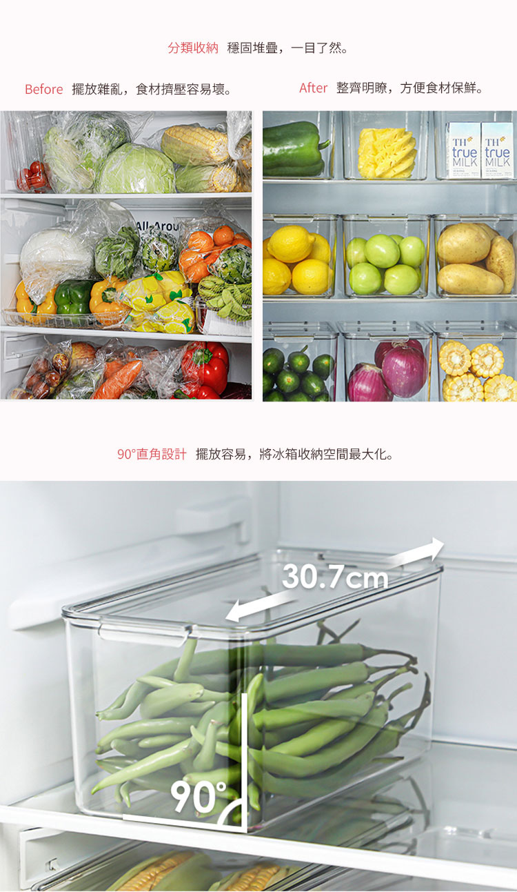 日本霜山 冰箱蔬果生鮮收納盒 (附蓋) 3入