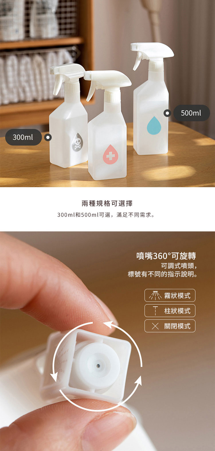 日本霜山 可調節式噴頭按壓式噴霧瓶 (附標籤貼)