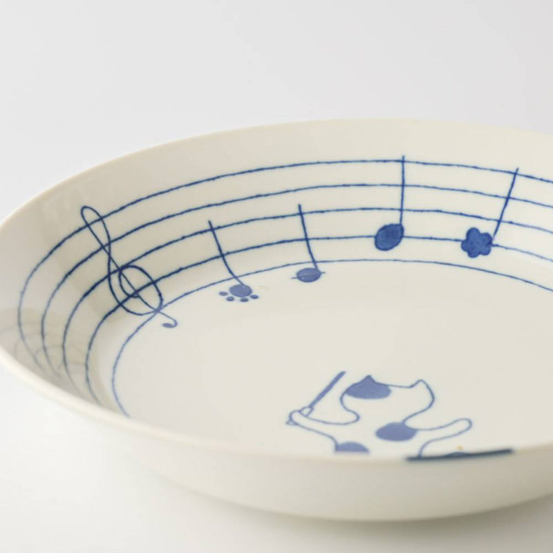 日本 Kanesada Seito 貓咪指揮家湯盤 20.7cm