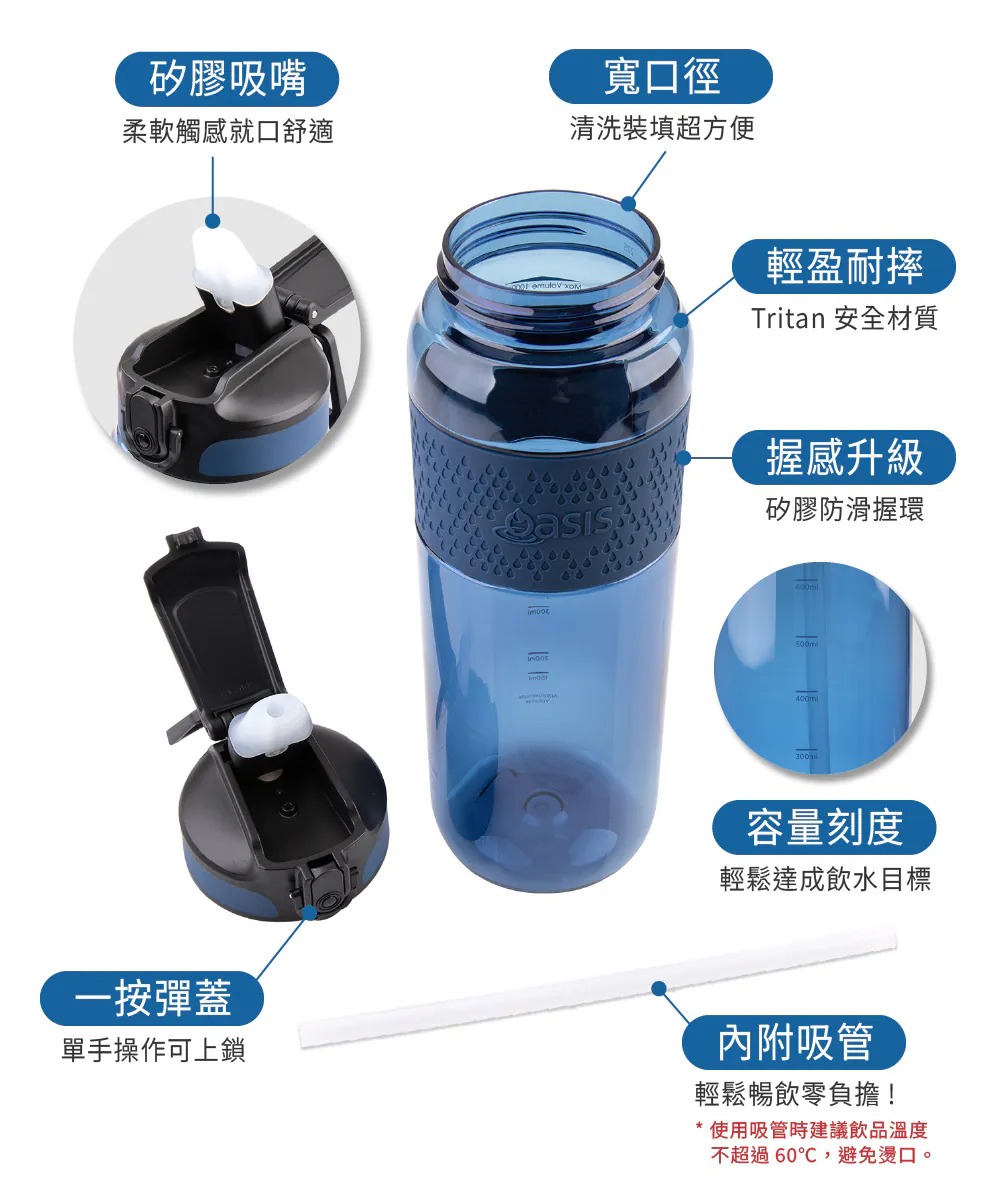 Oasis Tritan 彈蓋吸管運動水瓶 1000ml