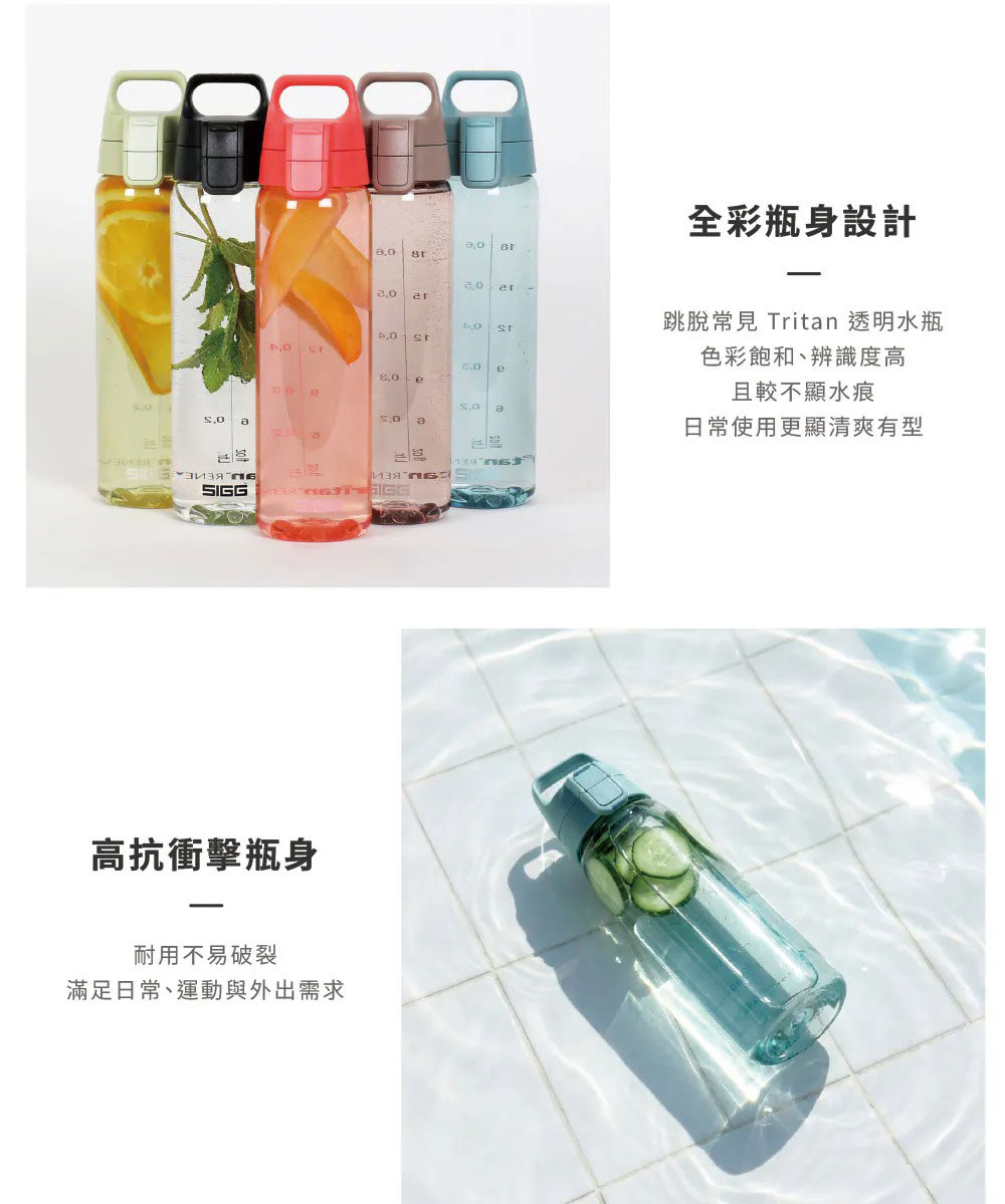 瑞士百年 SIGG 全彩 Tritan 彈蓋耐衝擊運動水瓶 750ml