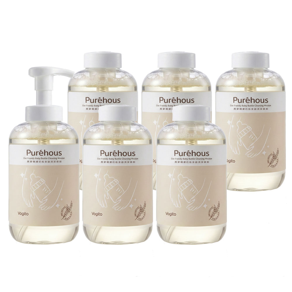 Purehous_Moussex6_AD Vogito 好日照 Puréhous 燕麥親膚奶瓶食器清潔慕斯6入組 500ml (清潔慕斯x1+補充瓶x5)