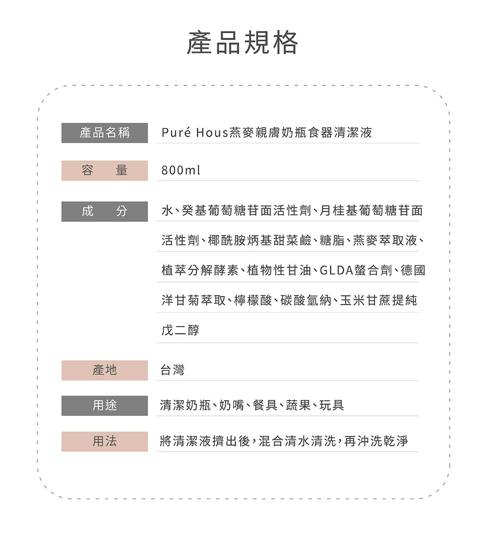 Puréhous 燕麥親膚奶瓶食器清潔液