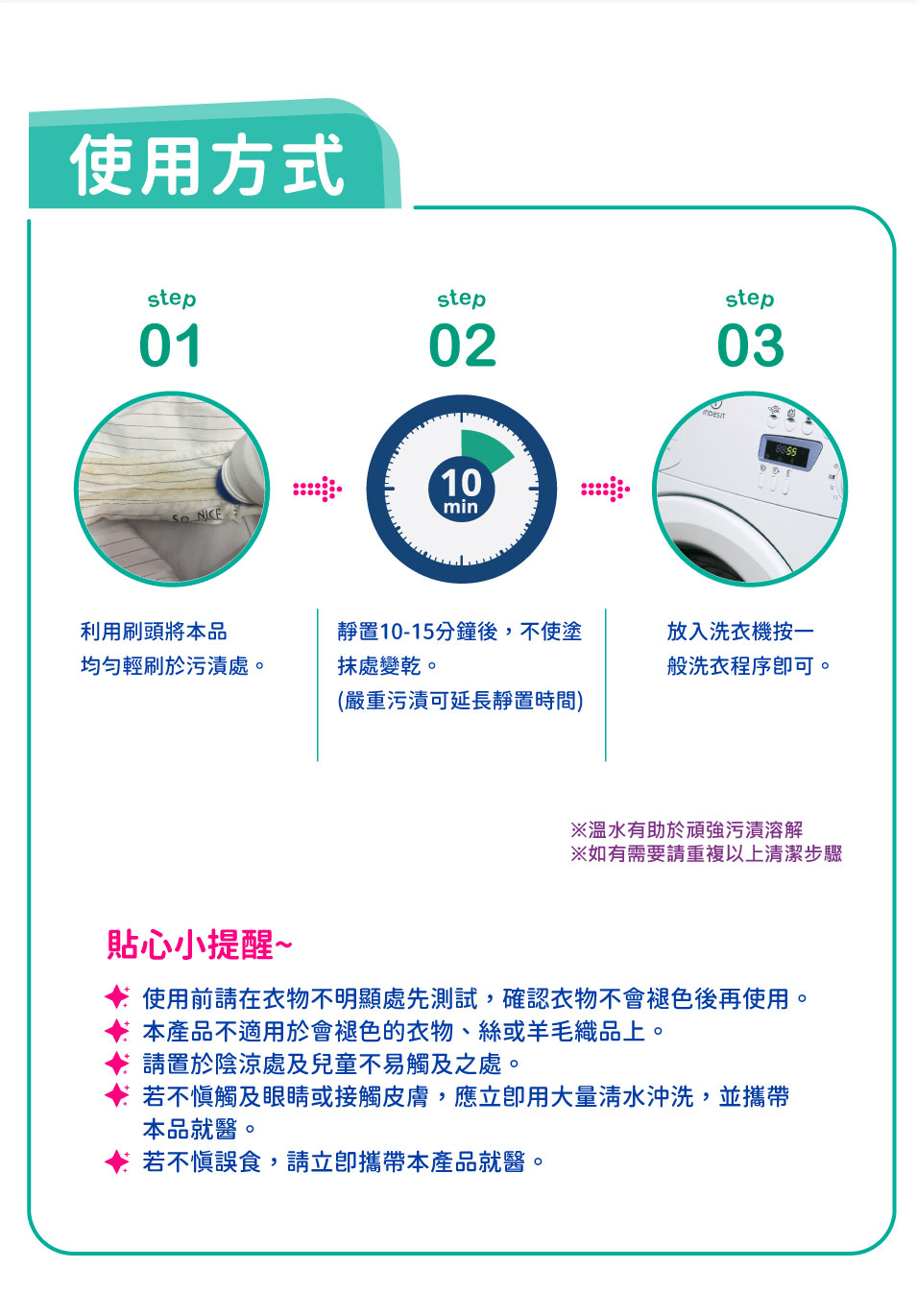 德國 Dr. Beckmann 貝克曼博士 衣領袖口去漬預潔劑 250ml 使用方式